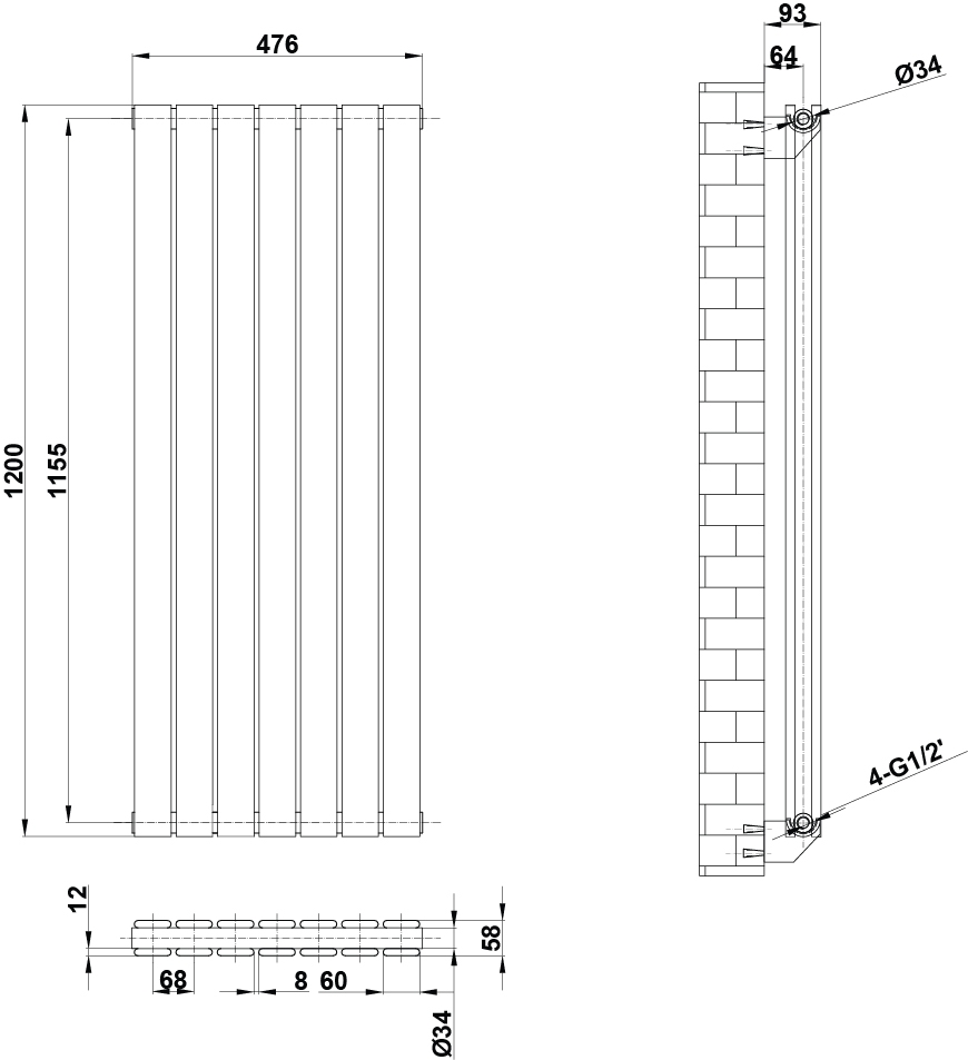 Flat Panel Radiator Vertical Designer Central Heating White Grey Black Heater - Picture 40 of 61