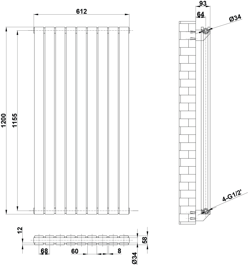 Flat Panel Radiator Vertical Designer Central Heating White Grey Black Heater - Picture 45 of 61