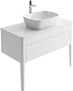 Matt White Vanity Unit and Worktop 1000mm Push Open Modern Bathroom Unit - Picture 4 of 6