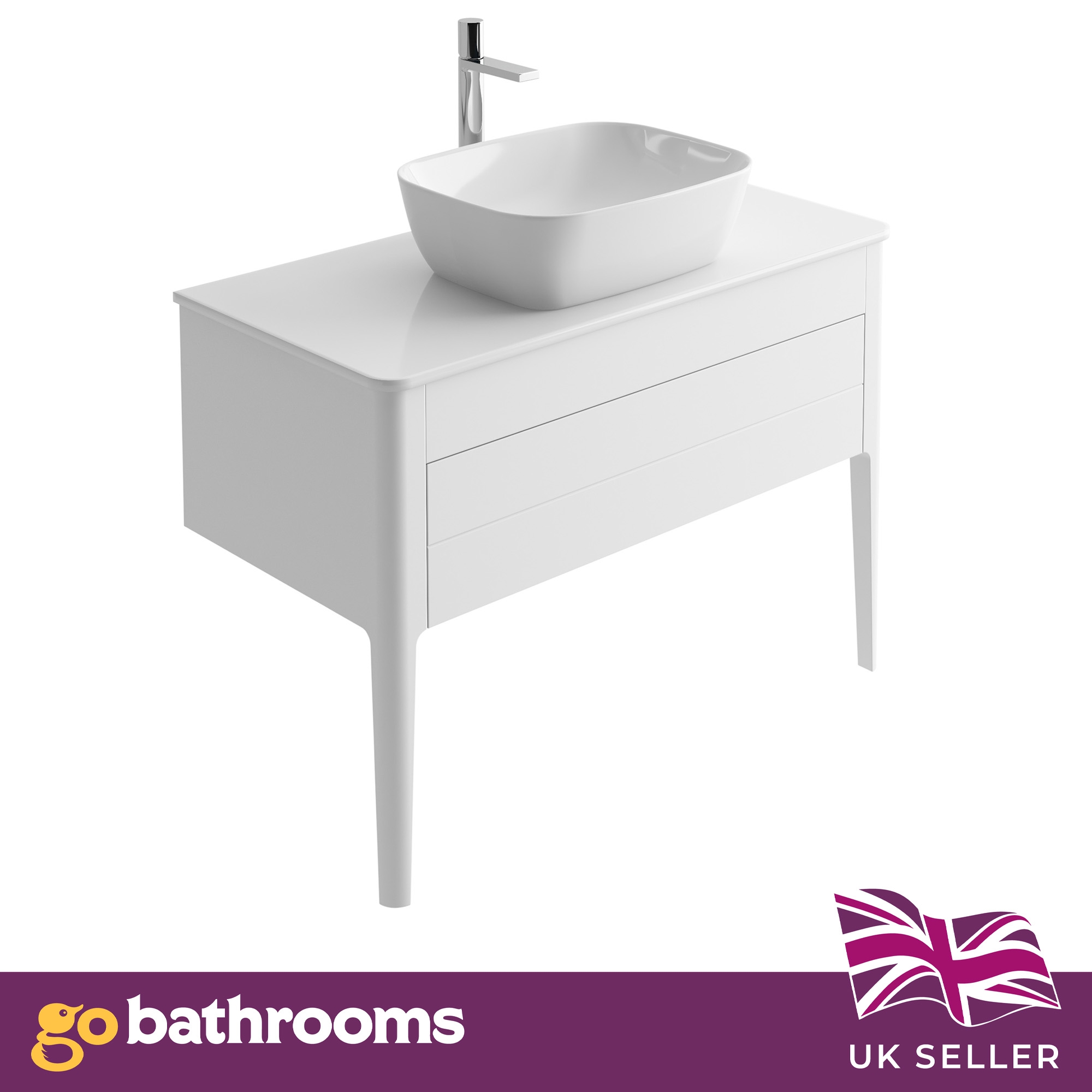 Matt White Vanity Unit and Worktop 1000mm Push Open Modern Bathroom Unit - Picture 3 of 6
