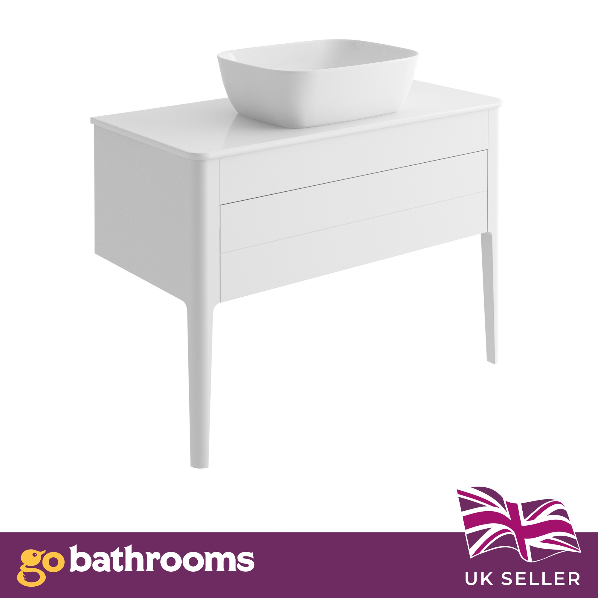 Matt White Vanity Unit and Worktop 1000mm Push Open Modern Bathroom Unit - Picture 5 of 6