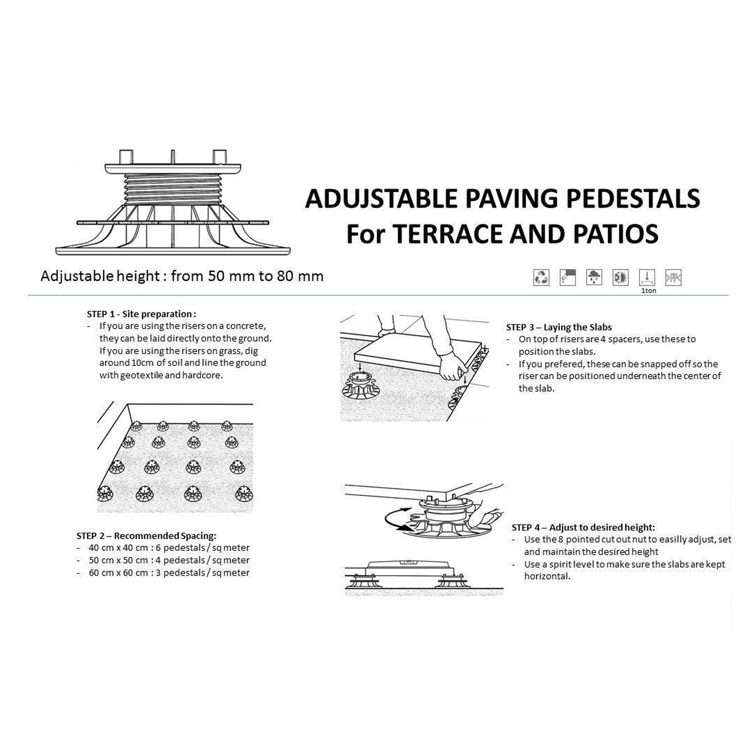 Outdoor Tile Laying Kit Self levelling Pedestal | Tile Riser Patio Installation - Picture 5 of 34