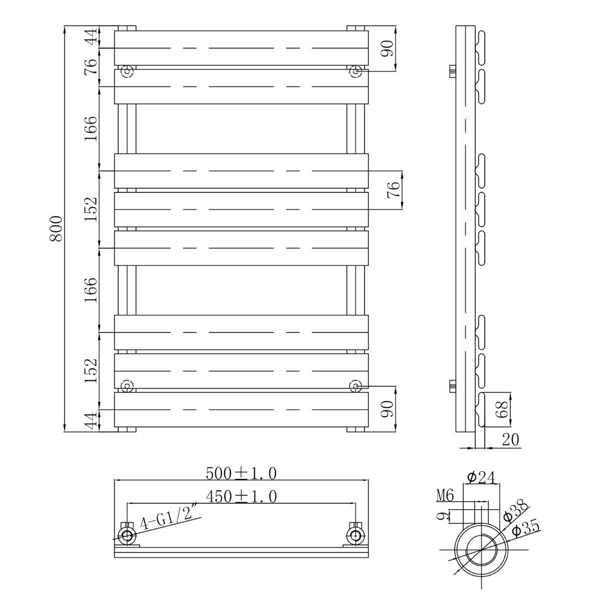 Towel Rail Brushed Gold Bathroom Radiator Heated Ladder Rail Flat Panel 3 Sizes - Picture 18 of 23