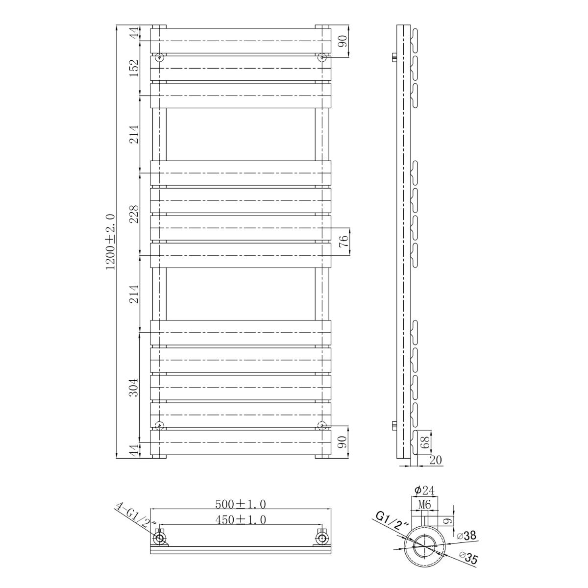 Towel Rail Brushed Gold Bathroom Radiator Heated Ladder Rail Flat Panel 3 Sizes - Picture 23 of 23