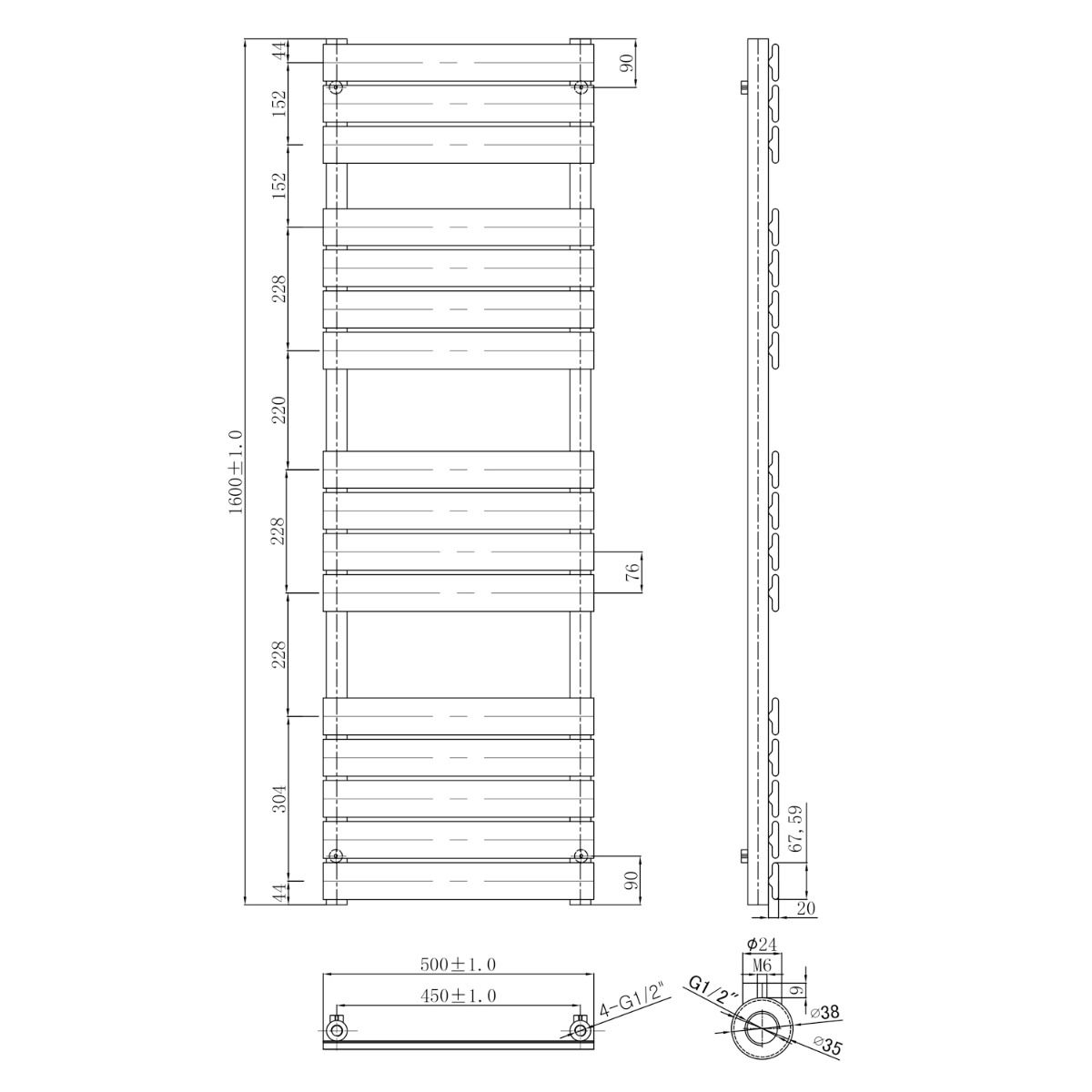 Towel Rail Brushed Gold Bathroom Radiator Heated Ladder Rail Flat Panel 3 Sizes - Picture 8 of 23
