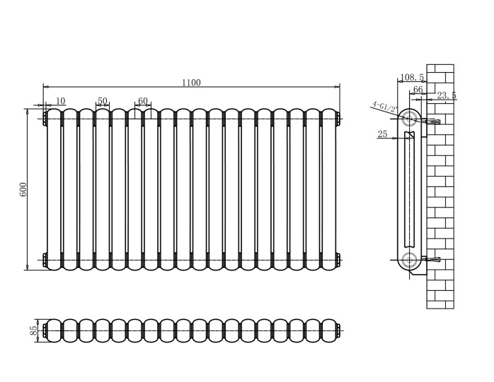 Double Column Radiators Vertical Horizontal Round Panel Grey White Heating - Picture 24 of 29