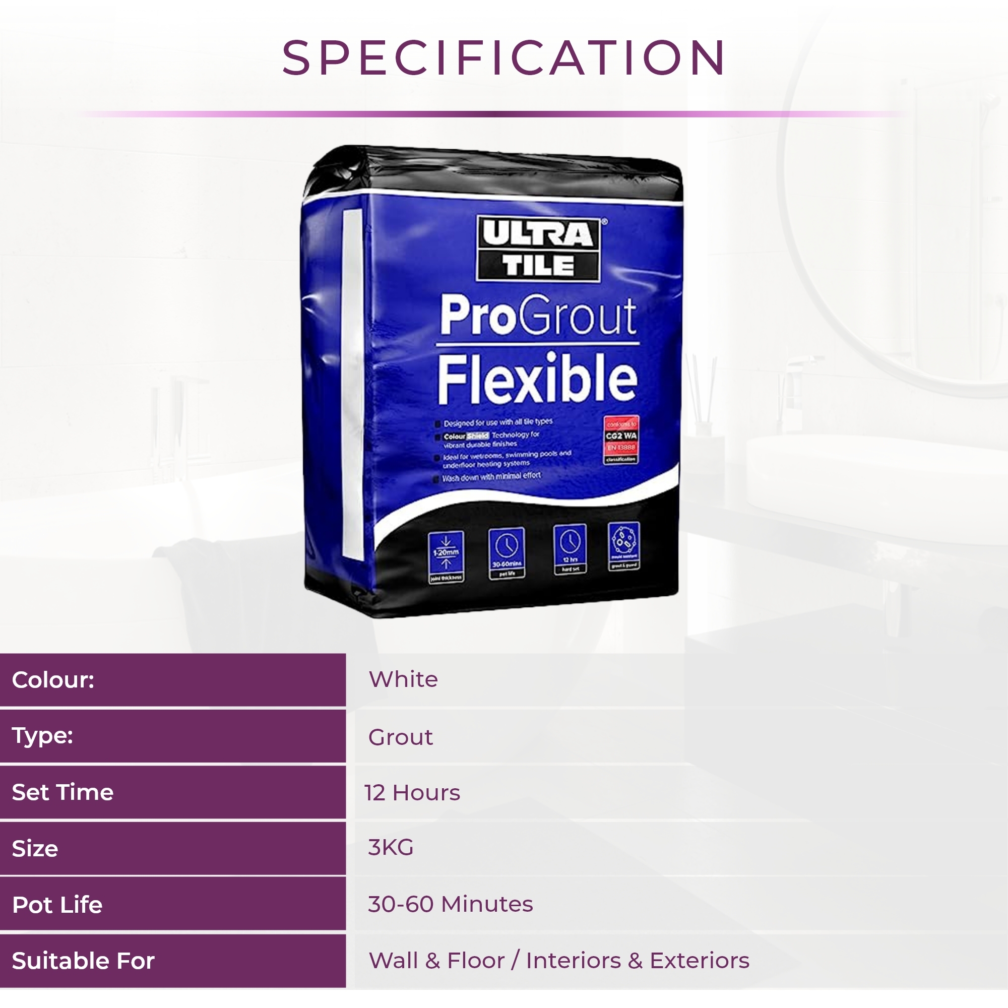 Ultra Tile Pro Grout Waterproof All Purpose Flexible Tile Grout | 14 Colours
