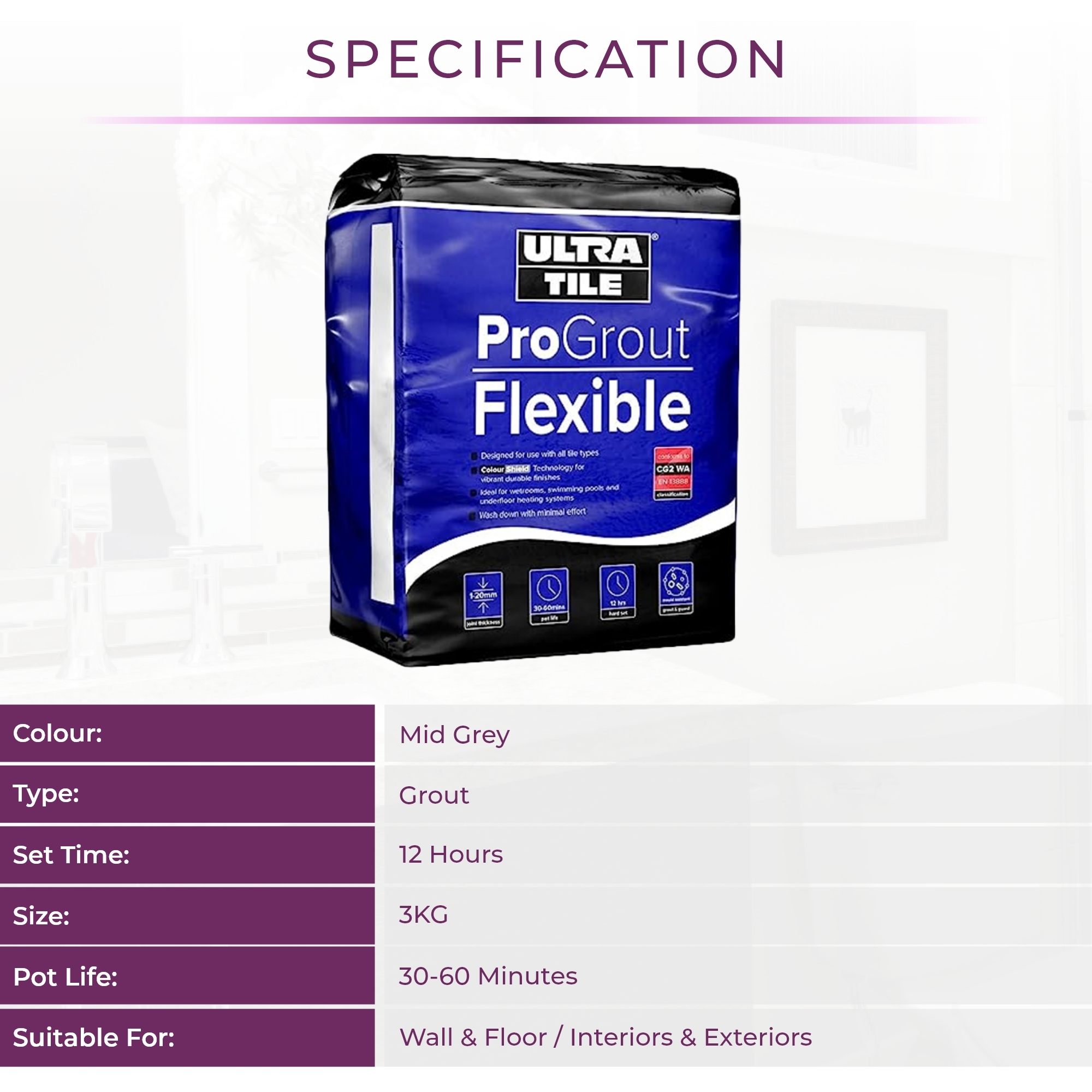 Ultra Tile Pro Grout Waterproof All Purpose Flexible Tile Grout | 14 Colours