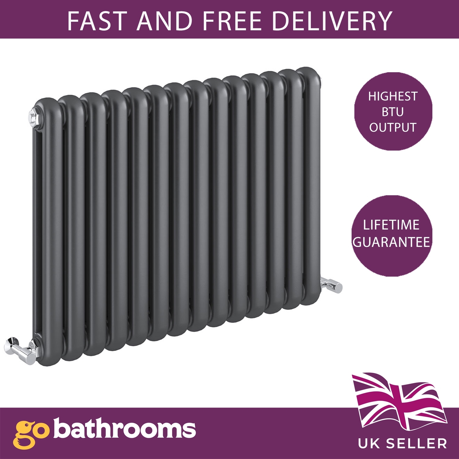 Double Column Radiators Vertical Horizontal Round Panel Grey White Heating - Picture 17 of 29