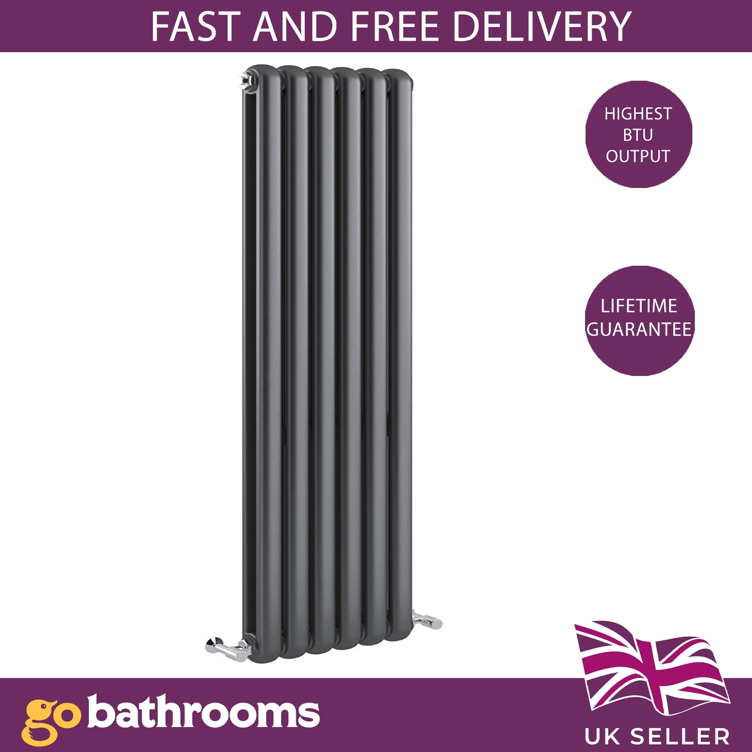 Double Column Radiators Vertical Horizontal Round Panel Grey White Heating - Picture 8 of 29