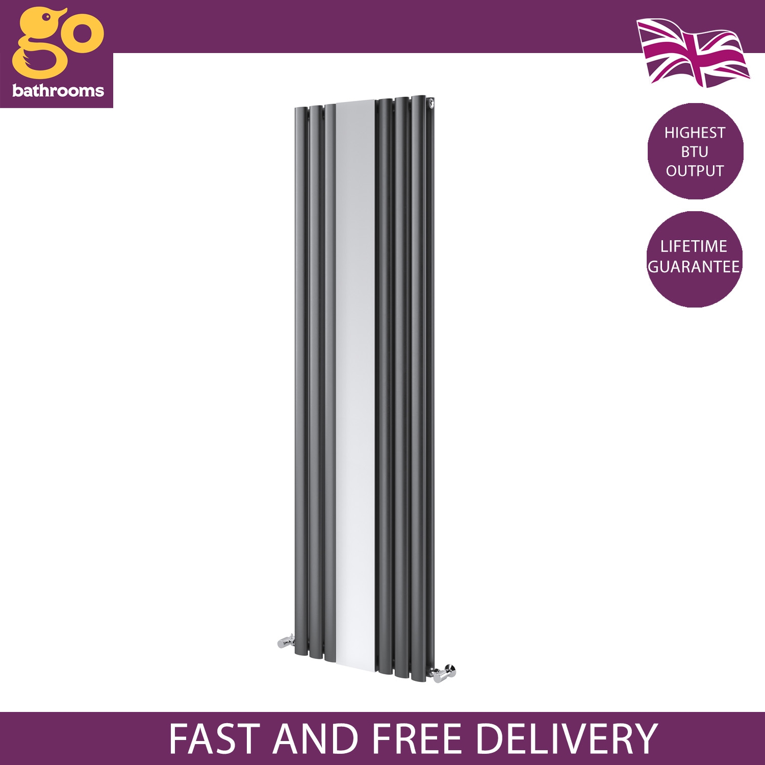 Radiator With Mirror Modern Vertical Column Panel Designer Black White Grey 1800 - Picture 11 of 13
