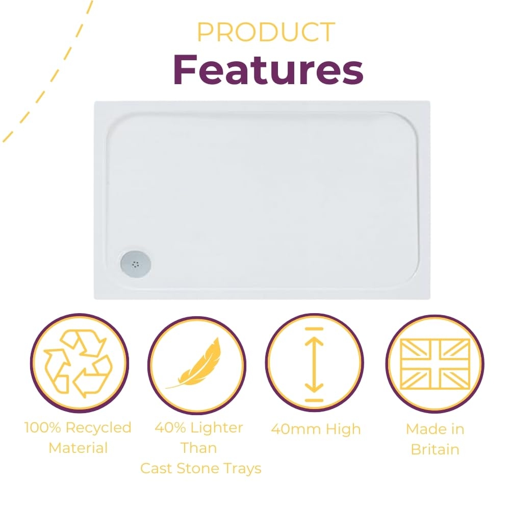 Slimline Rectangle Shower Tray Enclosure 40mm Low Profile Stone Resin | 42 Sizes - Picture 52 of 98