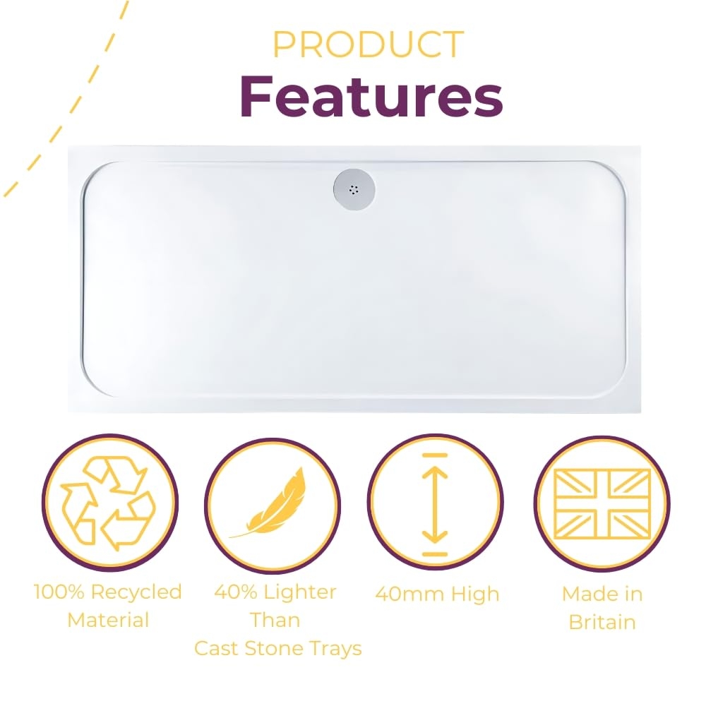Slimline Rectangle Shower Tray Enclosure 40mm Low Profile Stone Resin | 42 Sizes - Picture 29 of 98