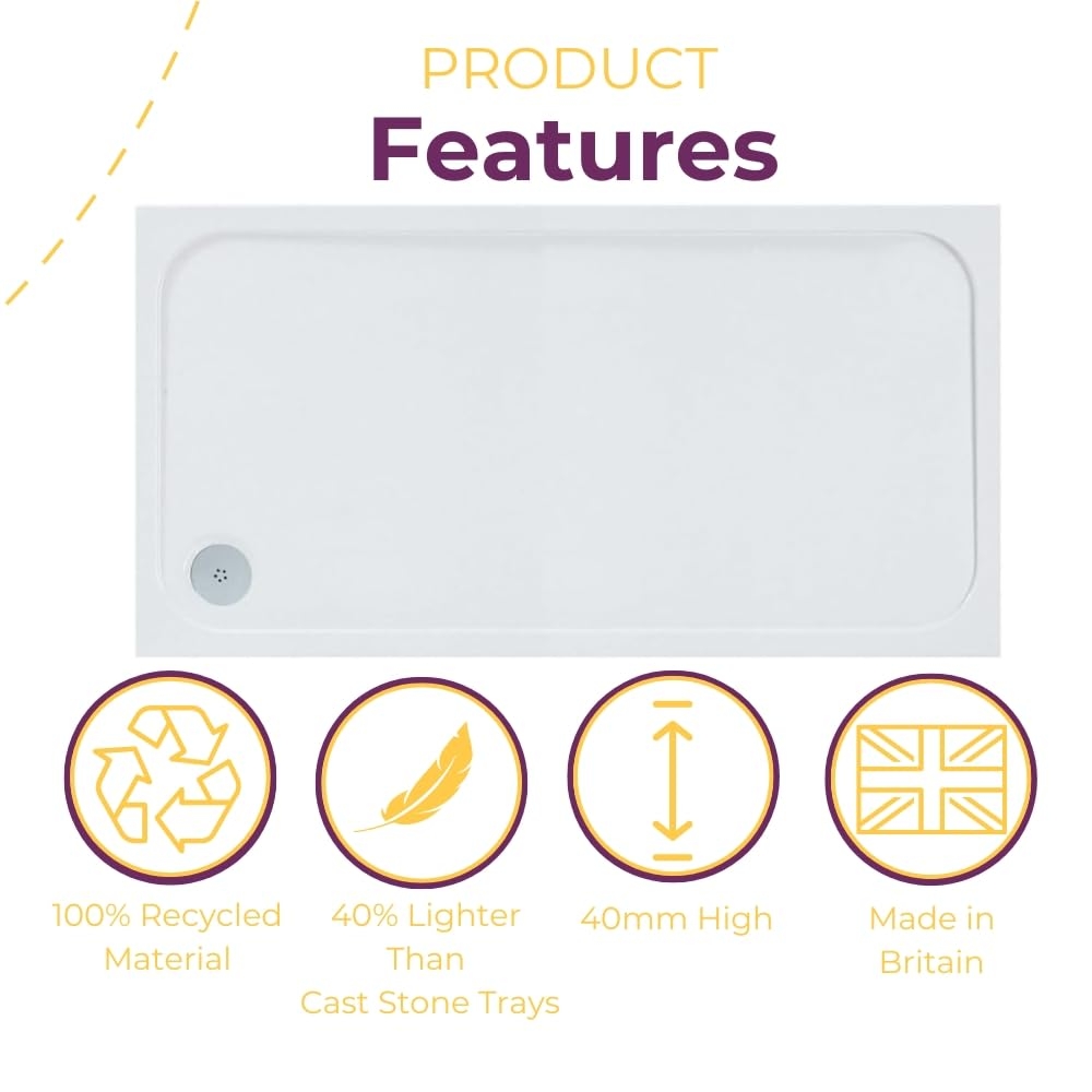Slimline Rectangle Shower Tray Enclosure 40mm Low Profile Stone Resin | 42 Sizes - Picture 14 of 98