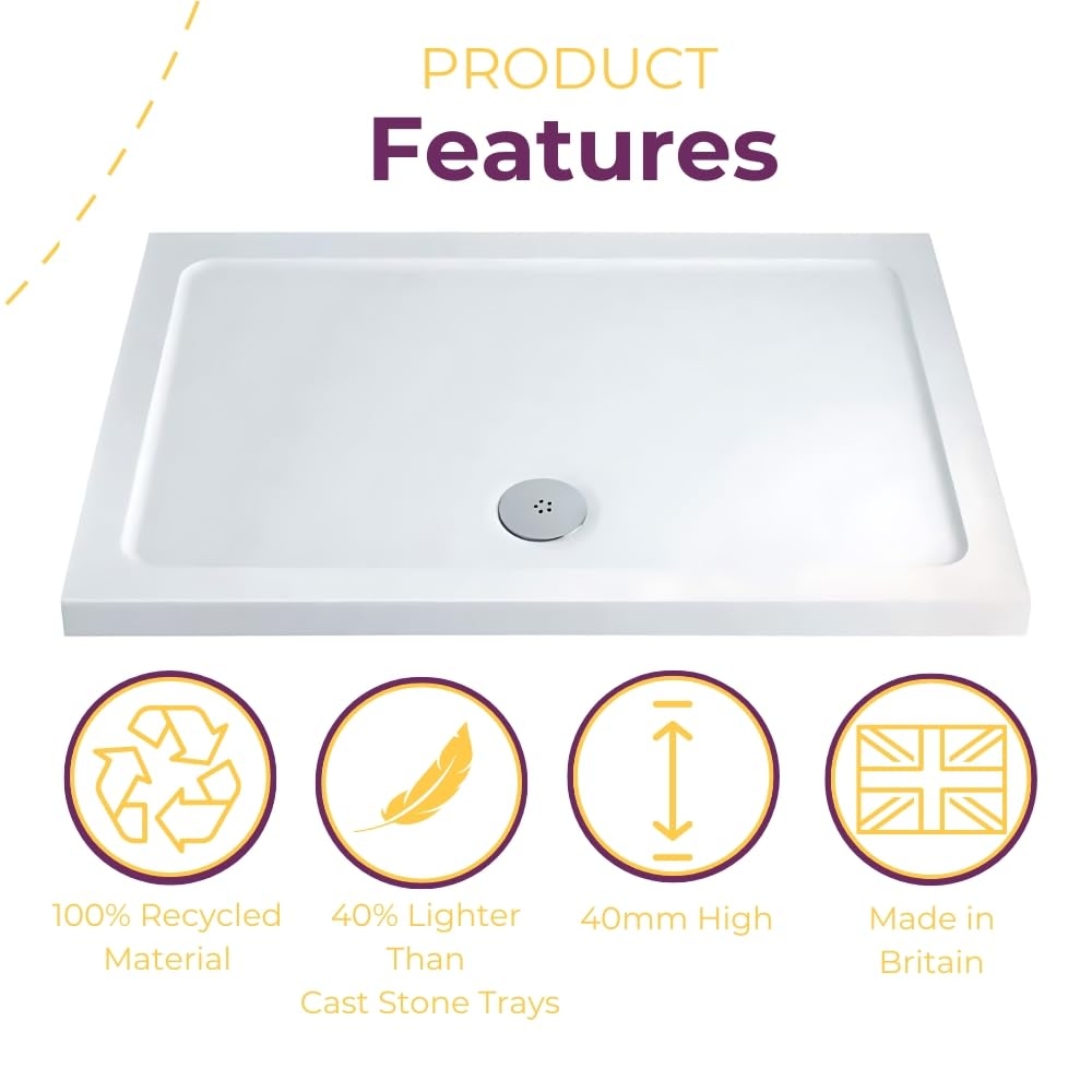 Slimline Rectangle Shower Tray Enclosure 40mm Low Profile Stone Resin | 42 Sizes - Picture 42 of 98