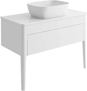 Matt White Vanity Unit and Worktop 1000mm Push Open Modern Bathroom Unit - Picture 6 of 6
