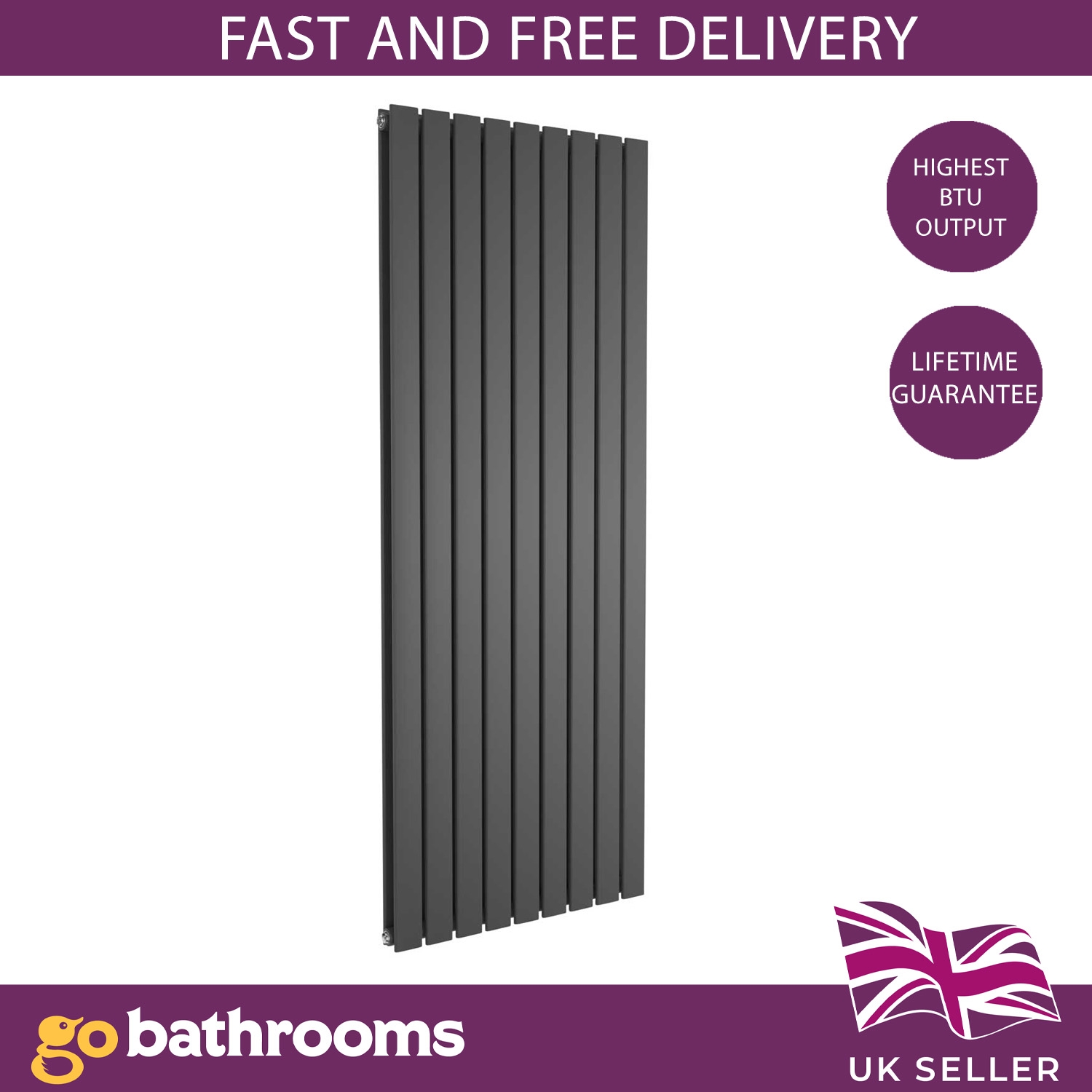Flat Panel Radiator Vertical Designer Central Heating White Grey Black Heater - Picture 53 of 61