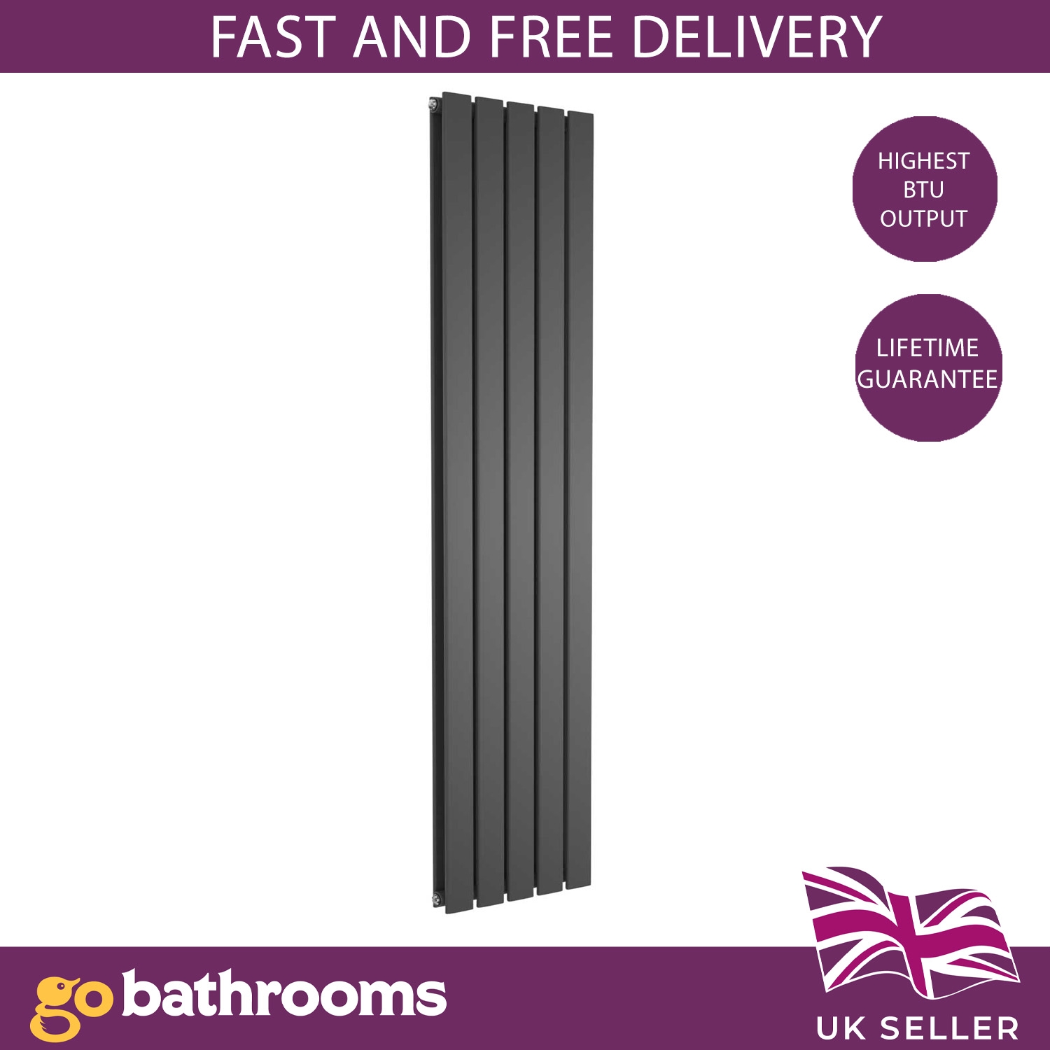 Flat Panel Radiator Vertical Designer Central Heating White Grey Black Heater - Picture 35 of 61