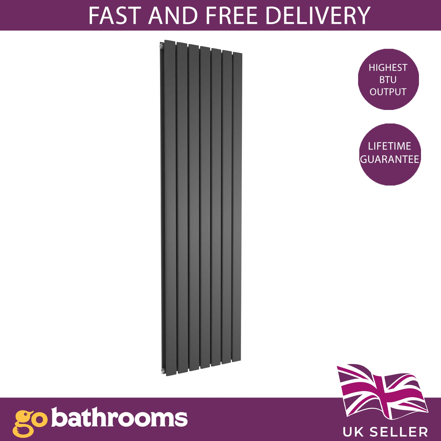 Flat Panel Radiator Vertical Designer Central Heating White Grey Black Heater - Picture 19 of 61