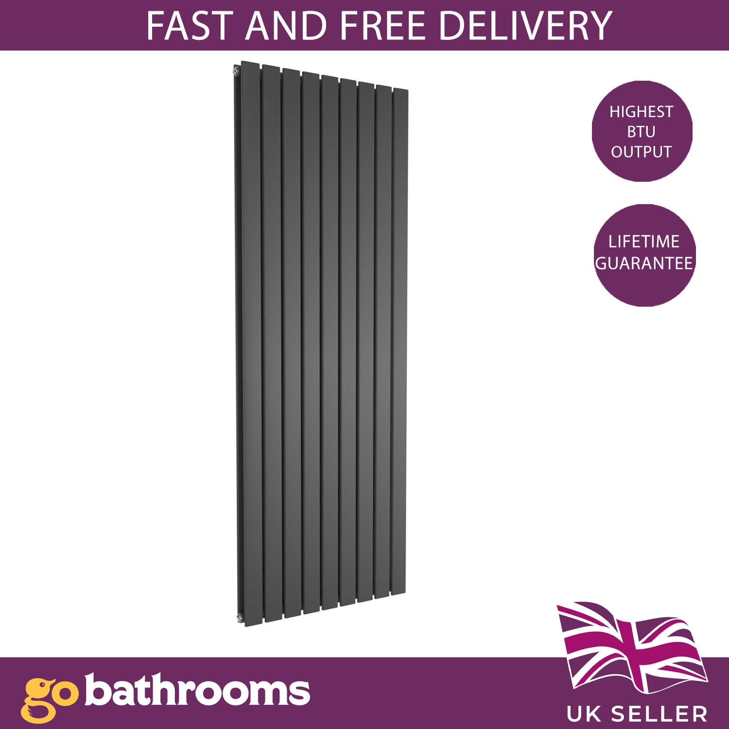 Flat Panel Radiator Vertical Designer Central Heating White Grey Black Heater - Picture 59 of 61