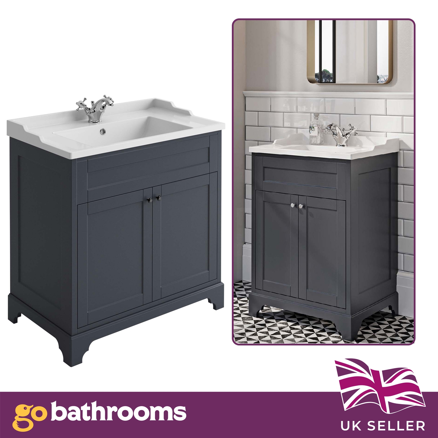 Traditional Bathroom Vanity Unit Storage Unit White Grey Tallboy WC 600 800 - Picture 12 of 33