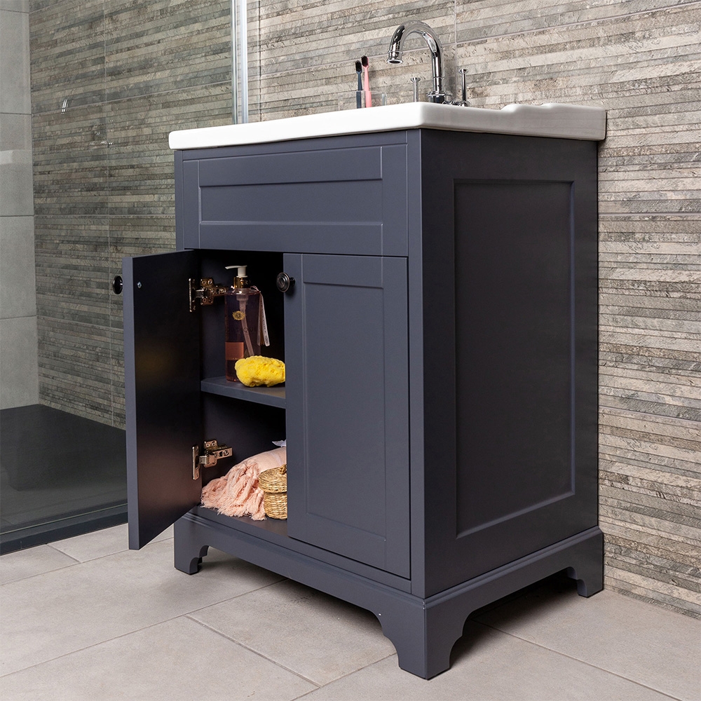 Traditional Bathroom Vanity Unit Storage Unit White Grey Tallboy WC 600 800 - Picture 14 of 33