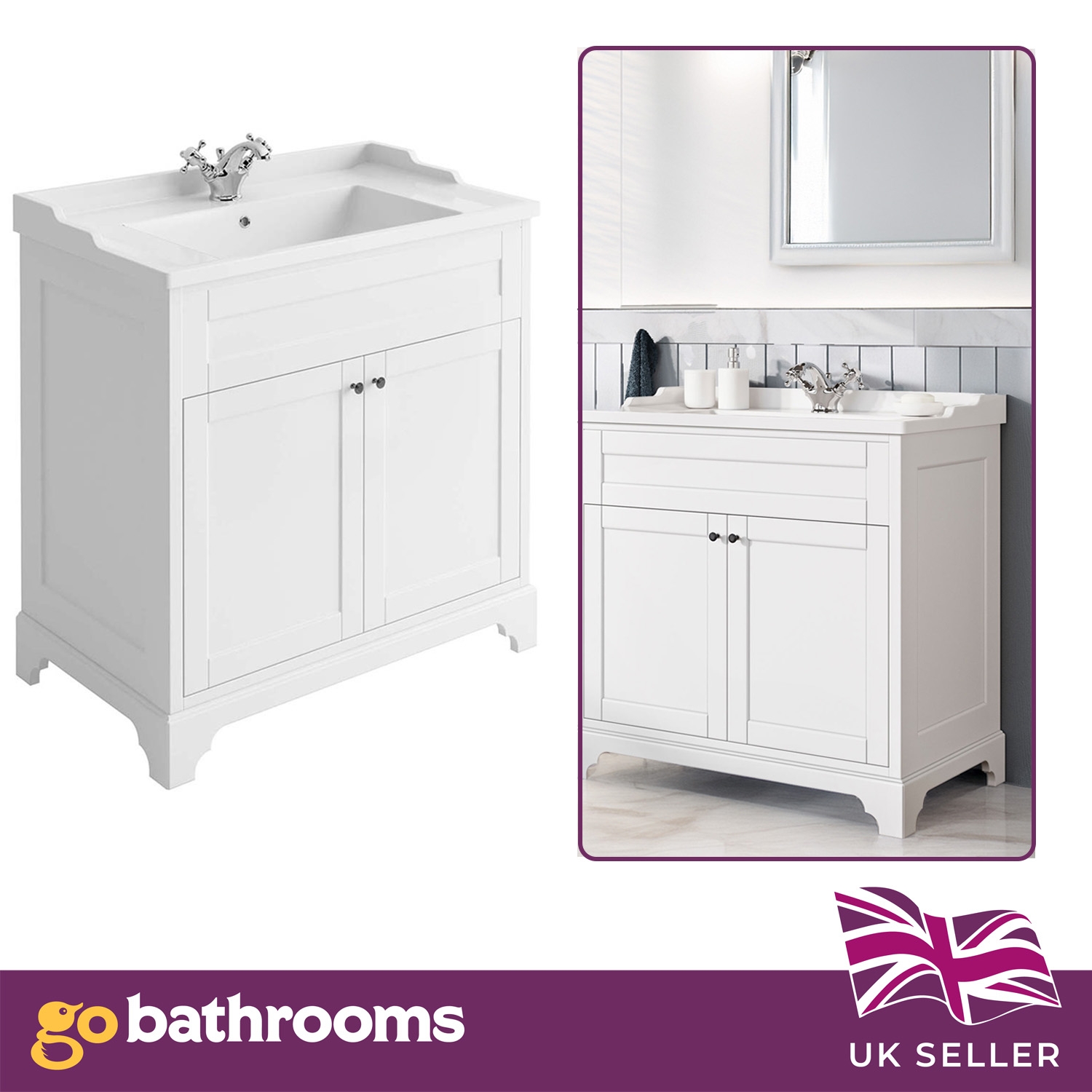 Traditional Bathroom Vanity Unit Storage Unit White Grey Tallboy WC 600 800 - Picture 4 of 33