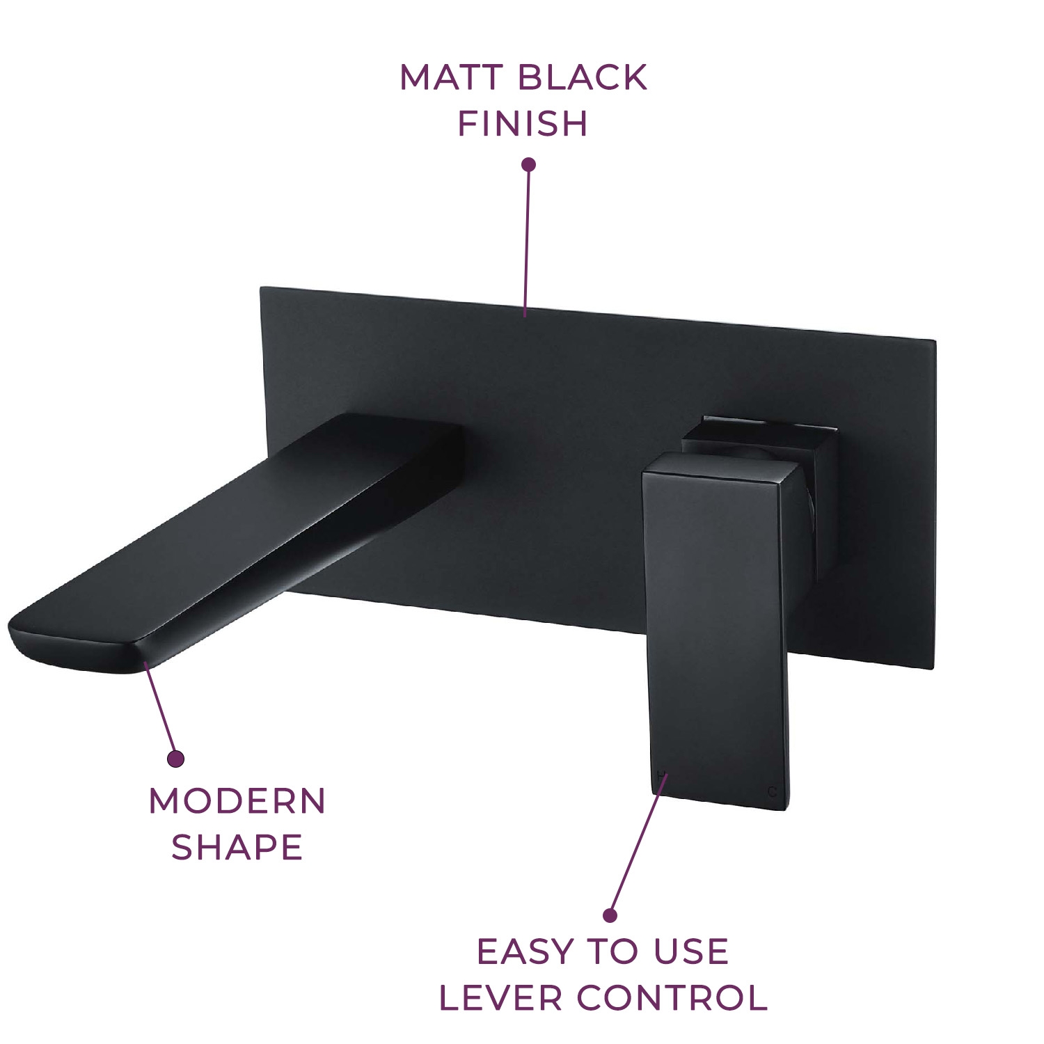 Black Square Bathroom Sink Tap Modern Basin Mono Shower Mixer Deck Tap Set - Picture 31 of 36