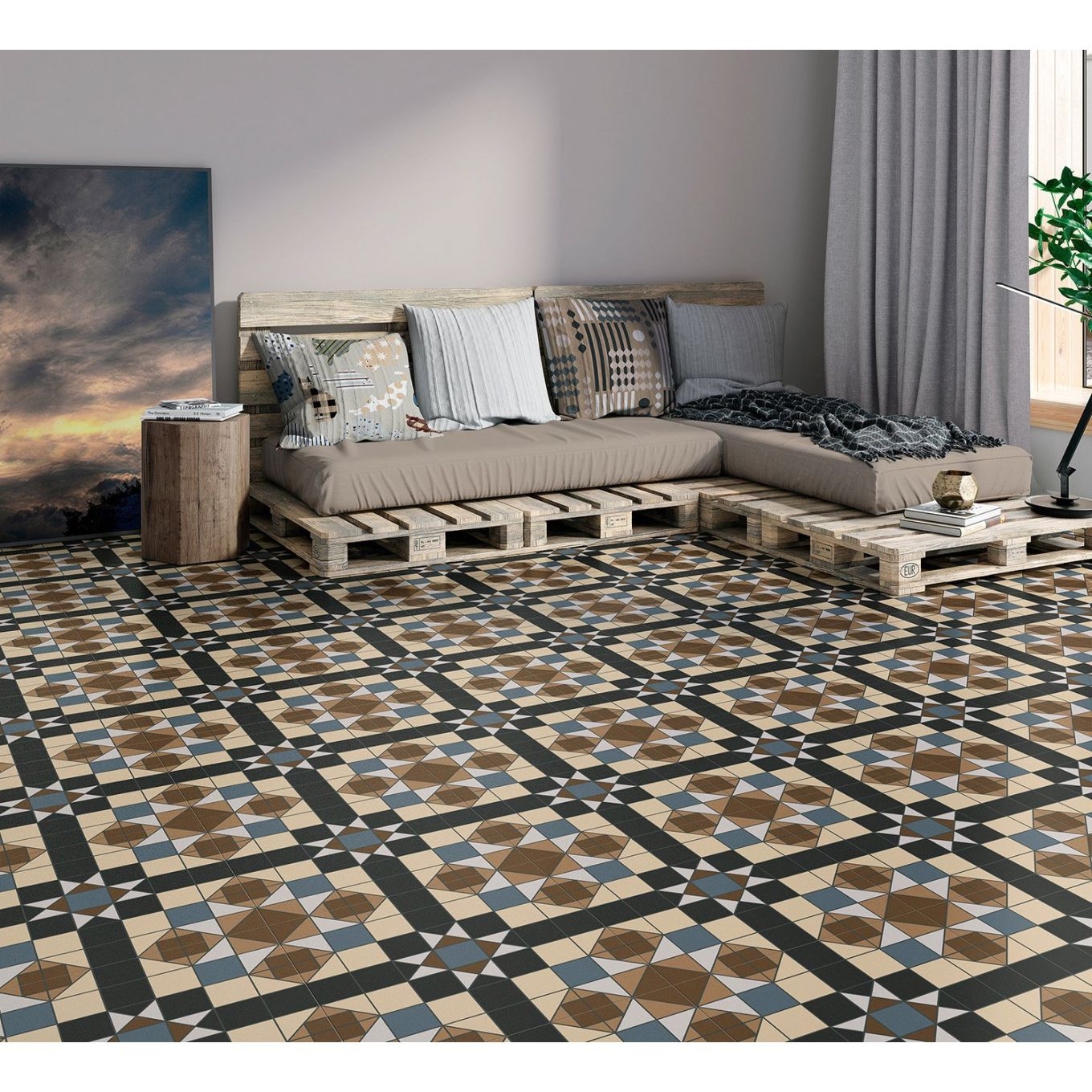Victorian Matt Patterned Ceramic Floor Square Tile | 450x450mm | 3 Colours - Picture 7 of 13