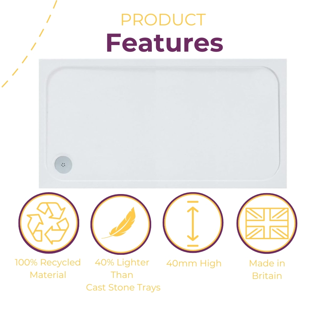 Slimline Rectangle Shower Tray Enclosure 40mm Low Profile Stone Resin | 42 Sizes - Picture 9 of 98