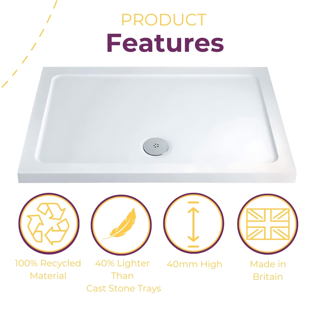 Slimline Rectangle Shower Tray Enclosure 40mm Low Profile Stone Resin | 42 Sizes - Picture 56 of 98