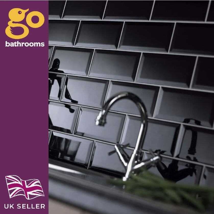 Black Metro Ceramic Wall Tile Subway Bulk Buy 10m² 20m² 30m² 100x200mm - Picture 2 of 3