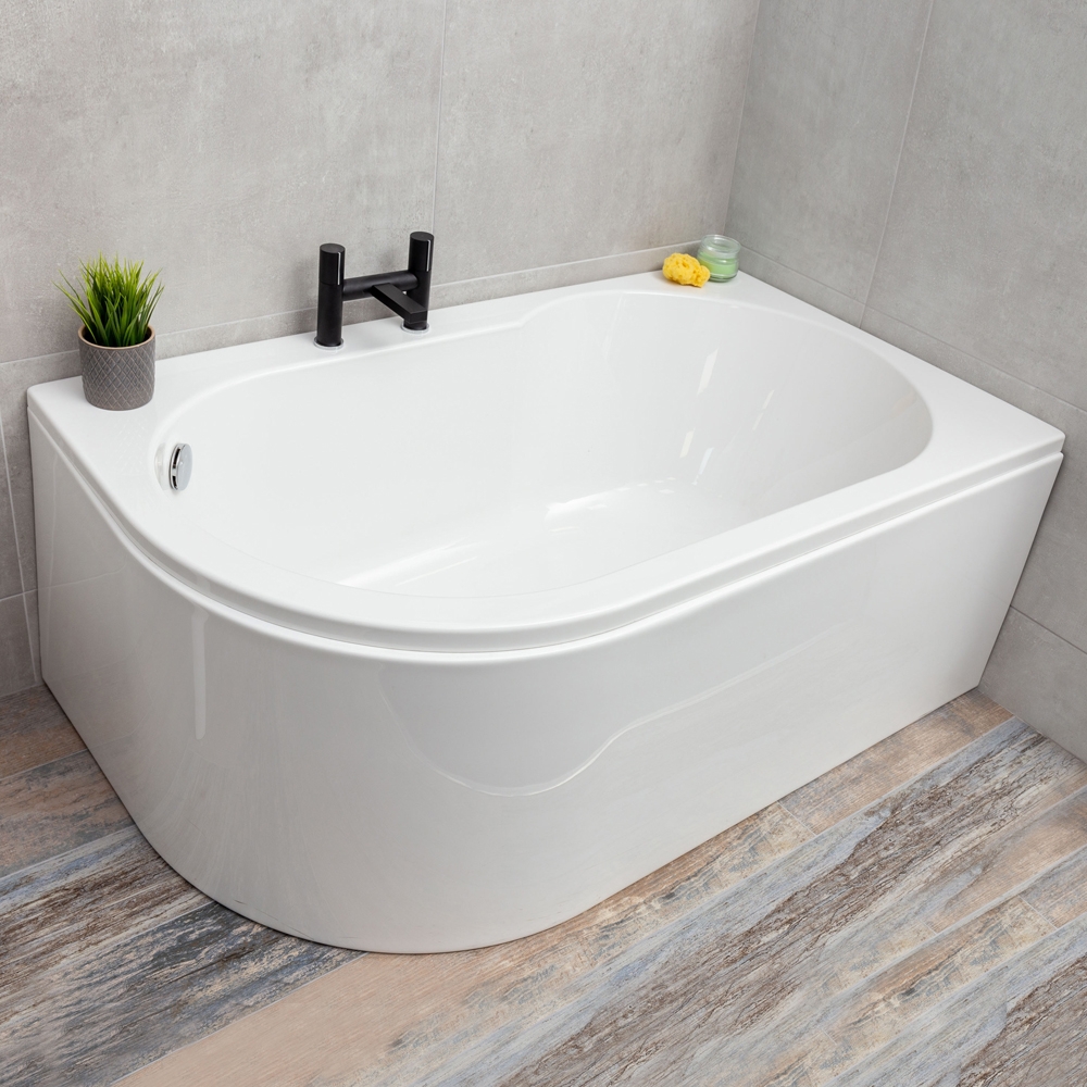 Diva Super Strong Acrylic Corner Shower Bath White Gloss Soak Bath Tub 1550mm - Picture 7 of 12