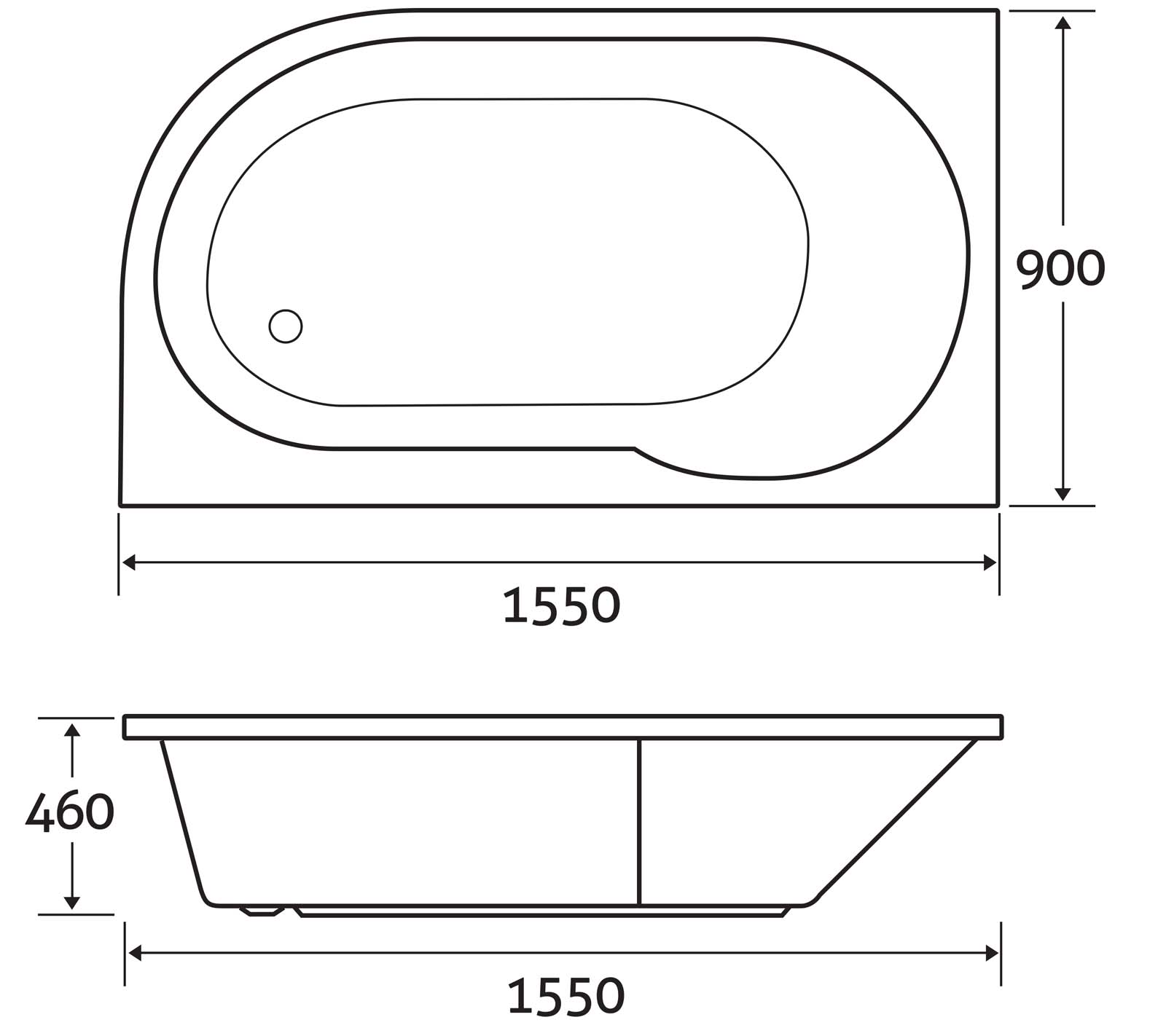 Corner Bath Shower Space Saving Strong Acrylic Bathtub 1550 & Front Panel LH/RH - Picture 11 of 11