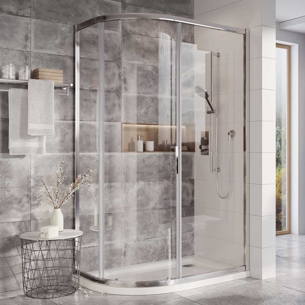 Single Sliding Door Quadrant Over Head Walk in Chrome Shower Enclosure - Picture 12 of 16