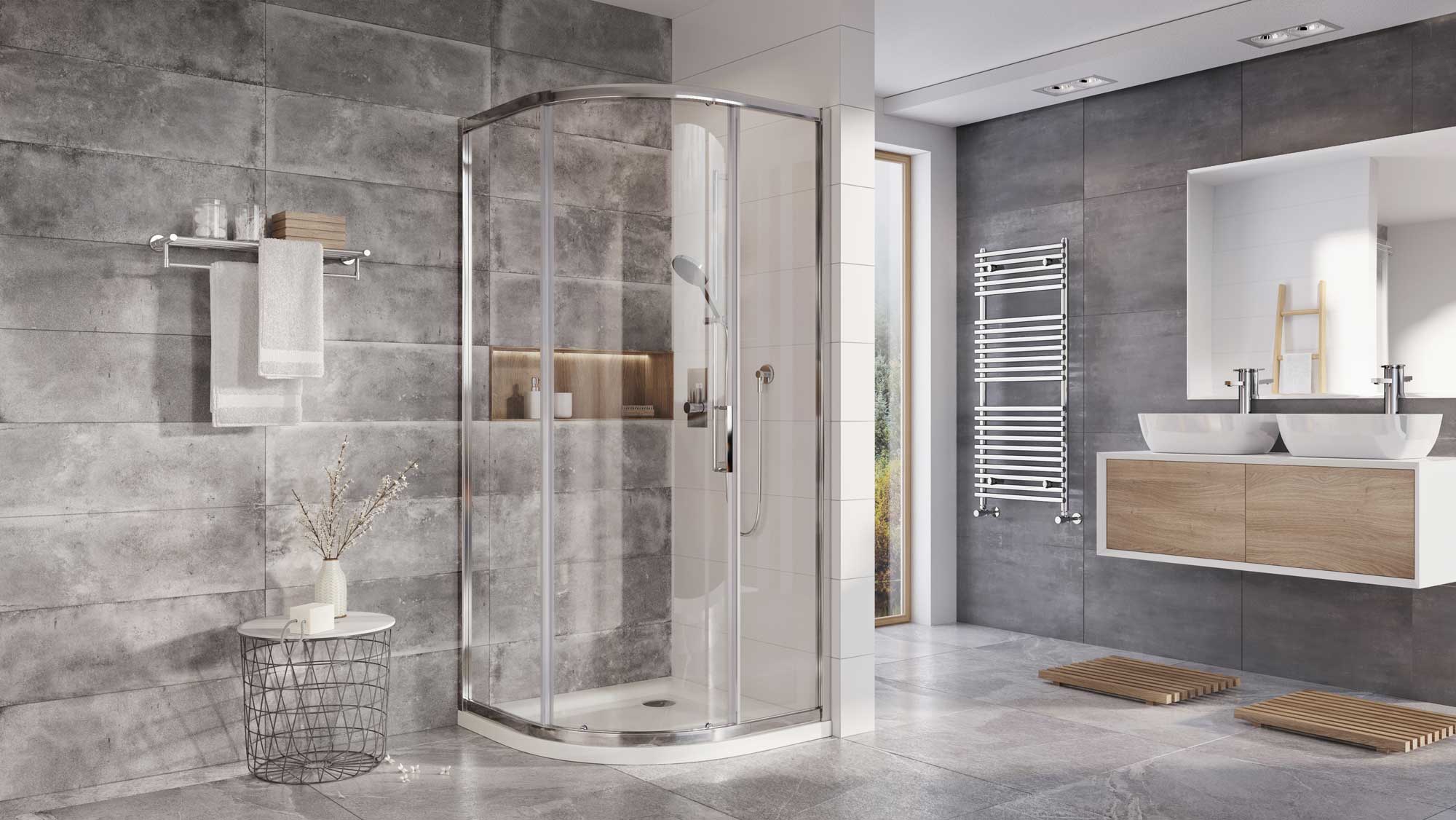Single Sliding Door Quadrant Over Head Walk in Chrome Shower Enclosure - Picture 10 of 16
