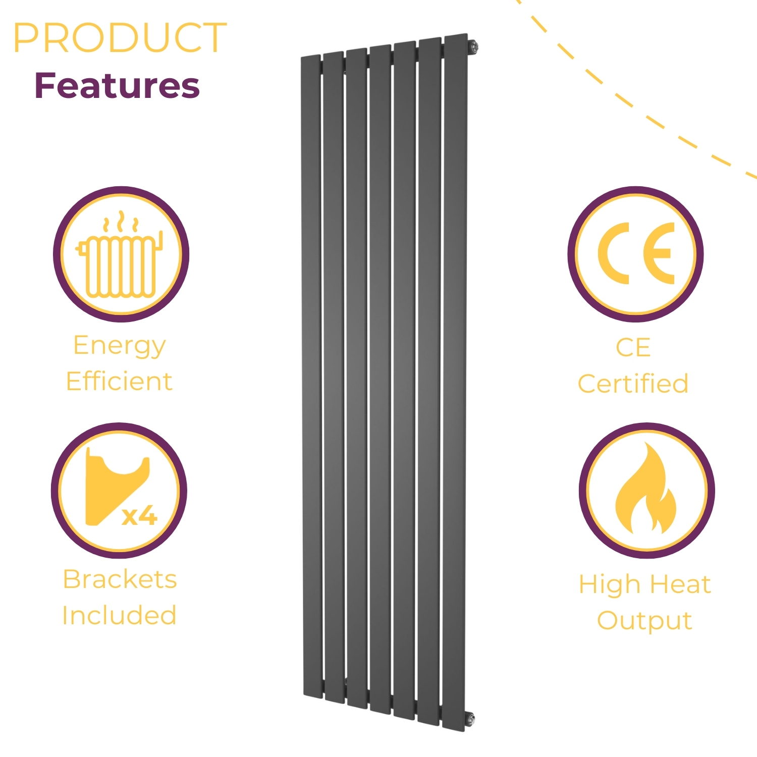 Flat Panel Radiator Vertical Designer Central Heating White Grey Black Heater - Picture 11 of 61