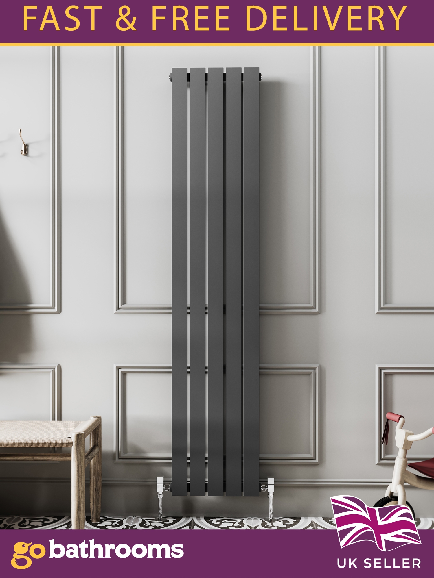 Flat Panel Radiator Vertical Designer Central Heating White Grey Black Heater - Picture 28 of 61