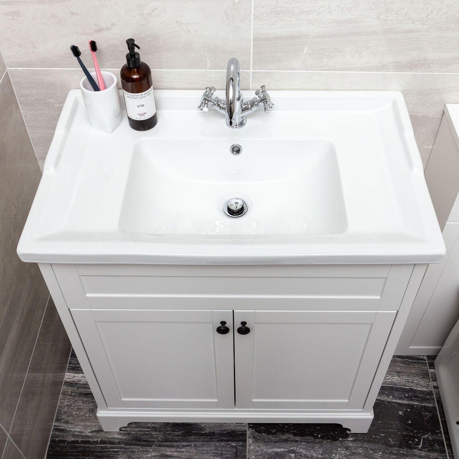Traditional Bathroom Vanity Unit Storage Unit White Grey Tallboy WC 600 800 - Picture 9 of 33