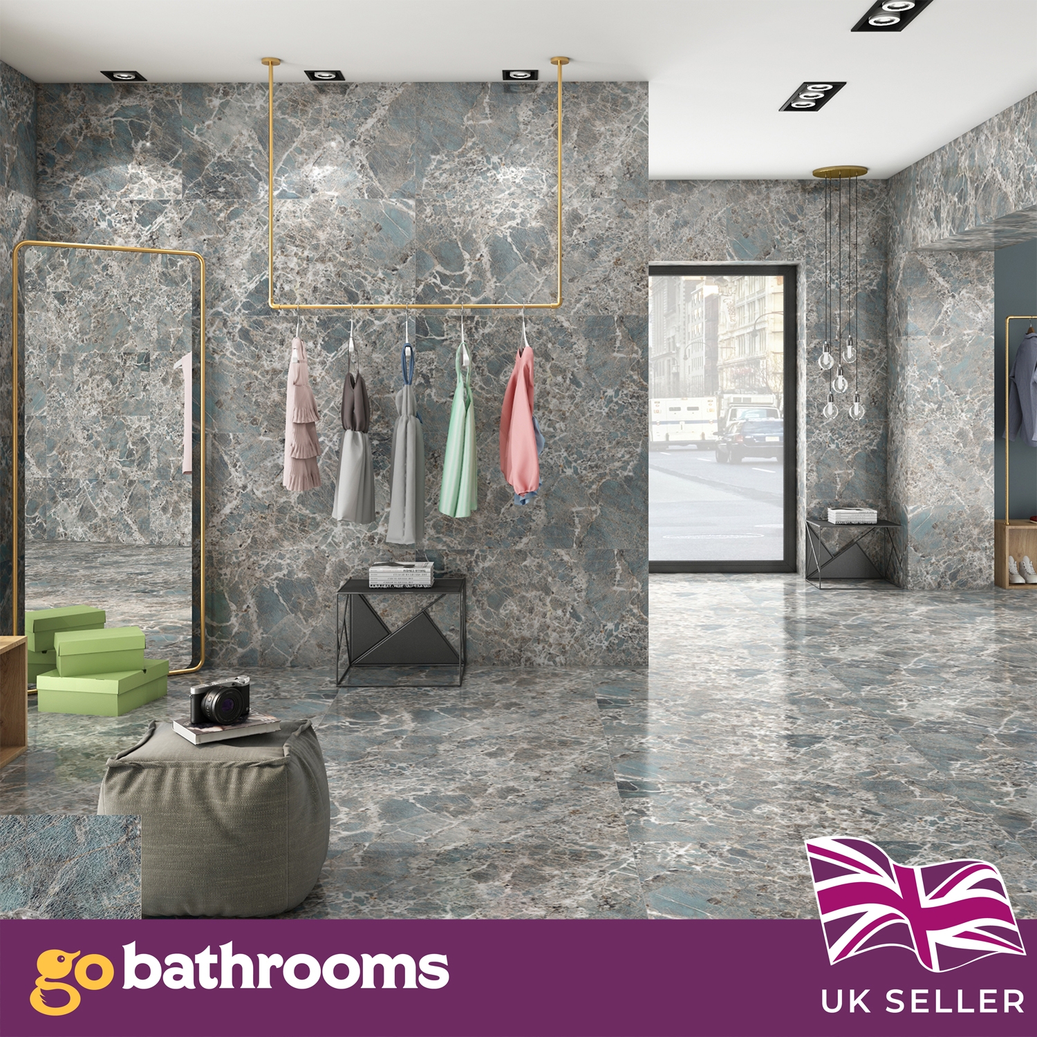 Green Stone Wall and Floor Tile Polished Porcelain Stone Effect Tile |Per Pallet - Picture 3 of 9