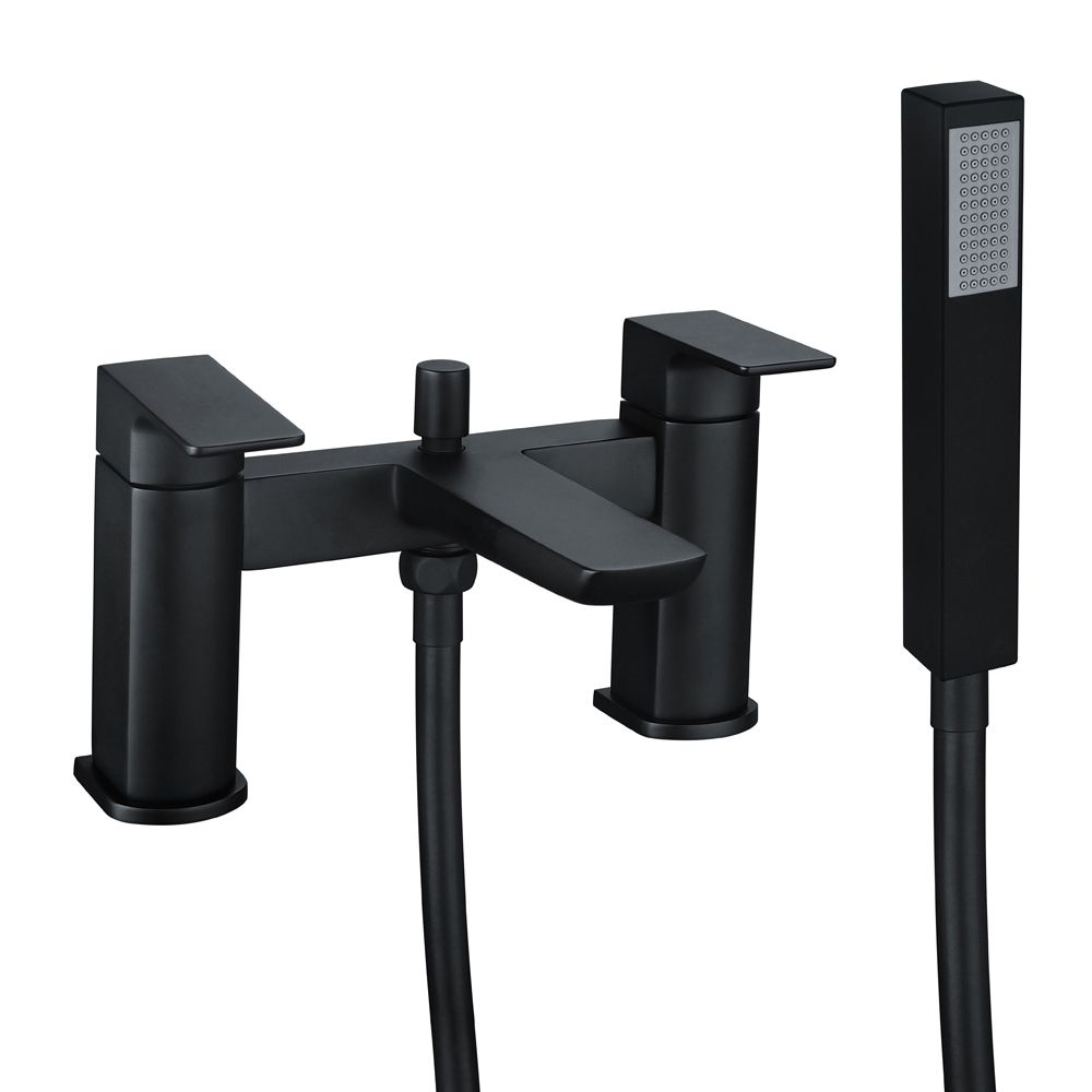 Black Square Bathroom Sink Tap Modern Basin Mono Shower Mixer Deck Tap Set - Picture 26 of 36