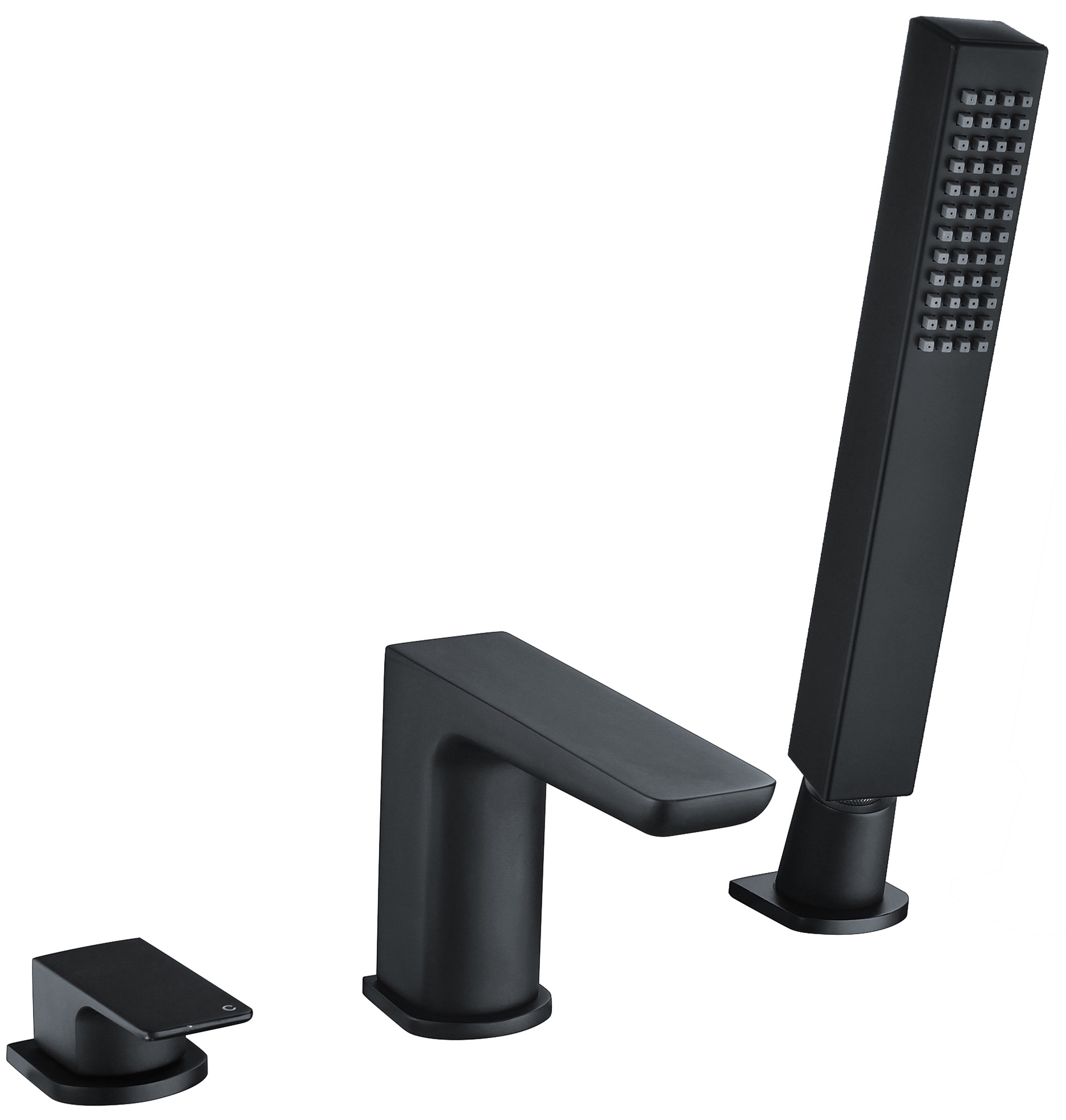 Black Square Bathroom Sink Tap Modern Basin Mono Shower Mixer Deck Tap Set - Picture 19 of 36