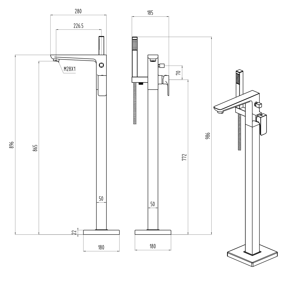 Black Square Bathroom Sink Tap Modern Basin Mono Shower Mixer Deck Tap Set - Picture 23 of 36
