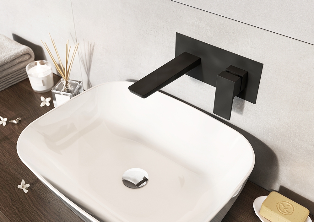 Black Square Bathroom Sink Tap Modern Basin Mono Shower Mixer Deck Tap Set - Picture 15 of 36