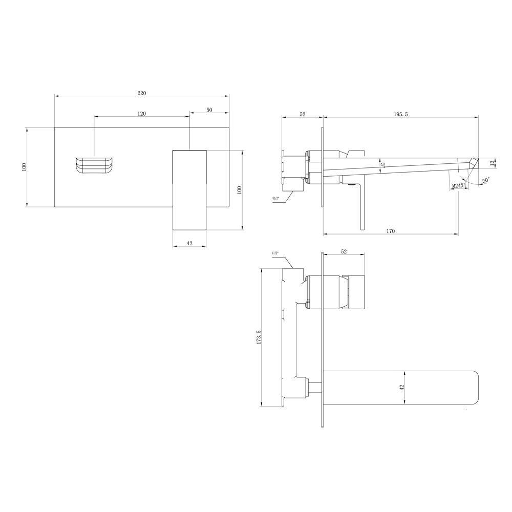 Black Square Bathroom Sink Tap Modern Basin Mono Shower Mixer Deck Tap Set - Picture 16 of 36