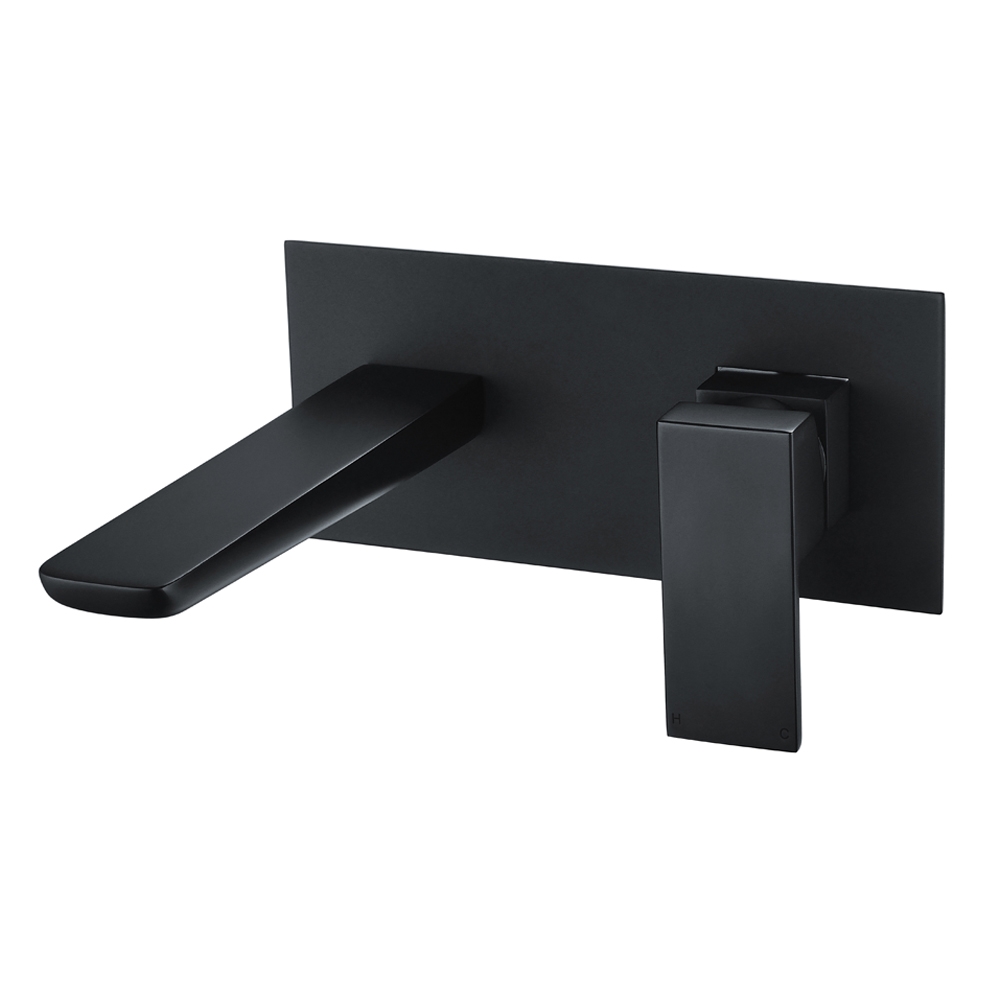 Black Square Bathroom Sink Tap Modern Basin Mono Shower Mixer Deck Tap Set - Picture 30 of 36