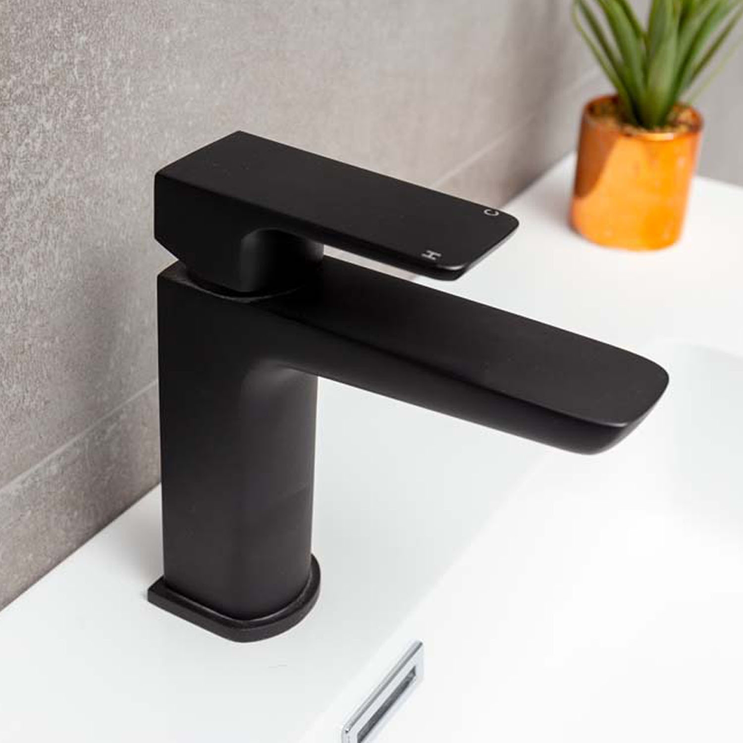 Black Square Bathroom Sink Tap Modern Basin Mono Shower Mixer Deck Tap Set - Picture 35 of 36