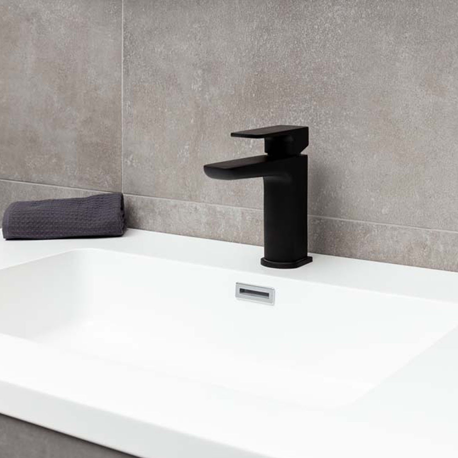 Black Square Bathroom Sink Tap Modern Basin Mono Shower Mixer Deck Tap Set - Picture 34 of 36