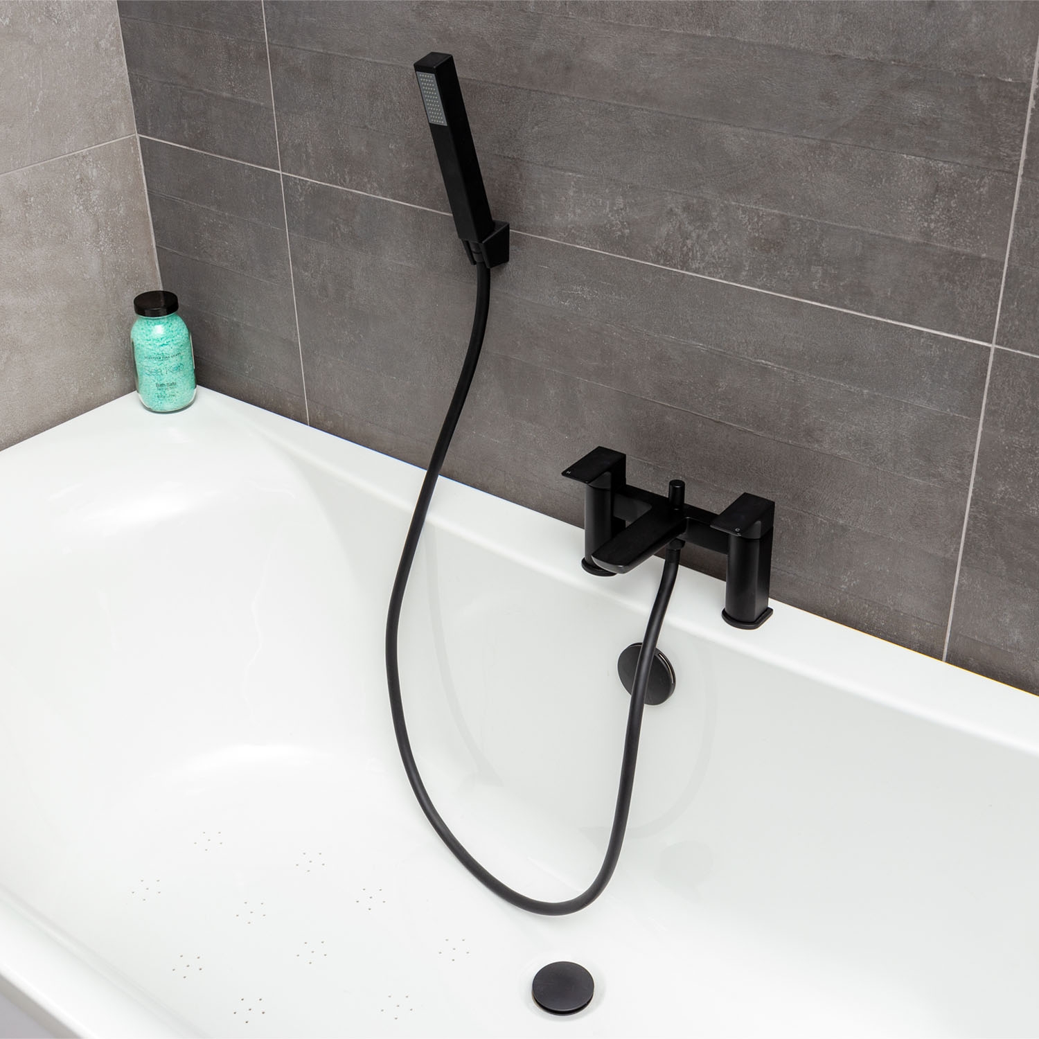 Black Square Bathroom Sink Tap Modern Basin Mono Shower Mixer Deck Tap Set - Picture 27 of 36